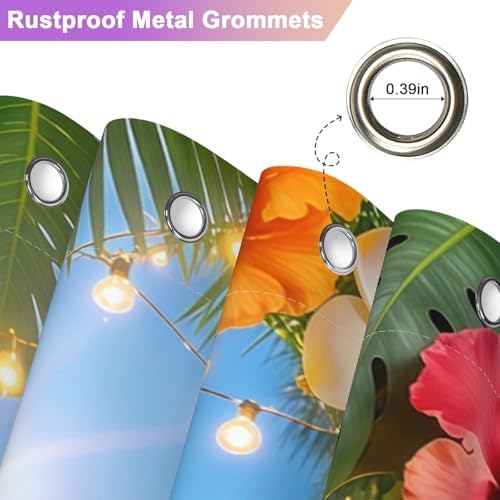 Summer Hawaiian Waterproof Shower Curtain with Hooks, Tropical Hawaiian Beach Shower Curtain with Weighted Bottom & Metal Grommets, Machine Washable Coastal Shower Curtains for Bathroom, 72"W x 72"L