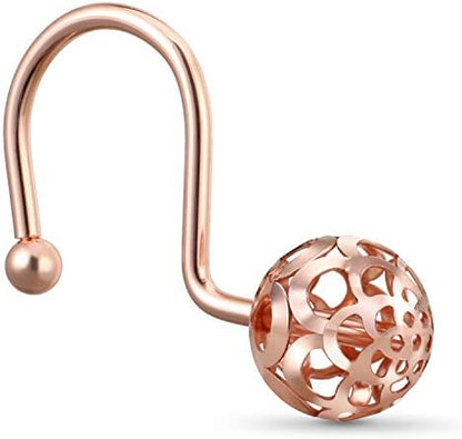 CHICTIE Rose Gold Shower Curtain Hooks Rings,Set of 12 Decorative Shower Curtain Hooks,Metal Rustproof Shower Rings for Bathroom