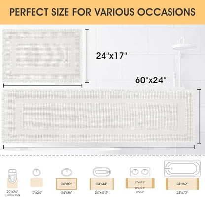 Upgrade Waffle Bath Mat Set 2 Piece, Boho Bathroom Rugs Absorbent Non Slip, Ultra Soft Bathroom Mat, Machine Washable Knit Bath Rugs with Tassels for Bathroom, Bedroom, Kitchen, Shower, Tub, White
