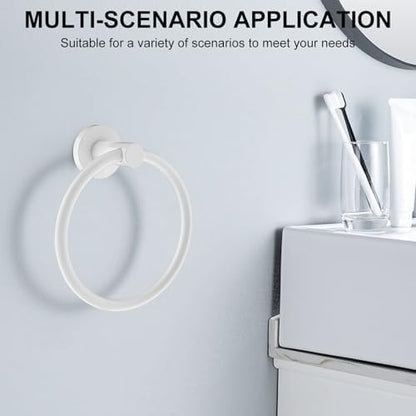 SetSail Towel Holder for Bathroom Wall Screw-in White Towel Ring Stainless Steel Heavy Duty Hand Towel Hanger for Bathrooms, Kitchen, 2 Packs
