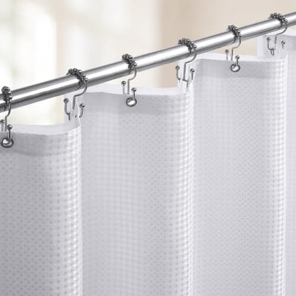 White Shower Curtain and Liner, 3 in 1 Waffle Shower Curtain Set with 12 Double Sided Shower Curtain Hooks, Fabric Shower Curtains for Bathroom 72 x 72