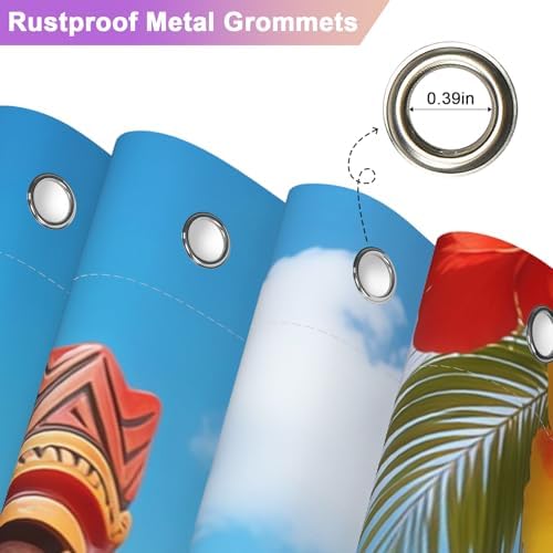 Hawaiian Summer Tropical Shower Curtain Set, Waterproof Shower Curtains for Bathroom with Weighted Hem, Machine Washable Fabric Shower Curtain with 12 Hooks, Colorful Coastal Beach Design, 72"W x 72"L