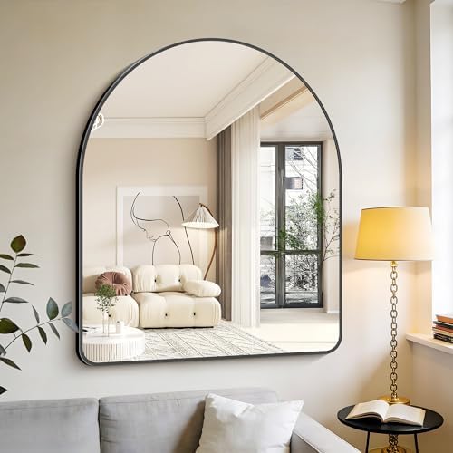 GLASHOM Arched Bathroom Mirror, 40"x48" Black Arched Mirror for Bathroom, Wall Mounted Mirror, Black Vanity Wall Mirror w/Metal Frame for Bedroom, Entryway, Living Room, Vertically Hanging