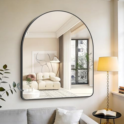 GLASHOM Arched Bathroom Mirror, 40"x48" Black Arched Mirror for Bathroom, Wall Mounted Mirror, Black Vanity Wall Mirror w/Metal Frame for Bedroom, Entryway, Living Room, Vertically Hanging