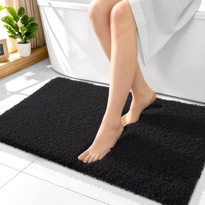OLANLY Microfiber Bathroom Rugs 36x24, Ultra Soft Absorbent Bath Mat, Black