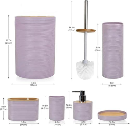 CERBIOR Bamboo Bathroom Accessories Set 6 Piece Spiral Bath Ensemble,Purple