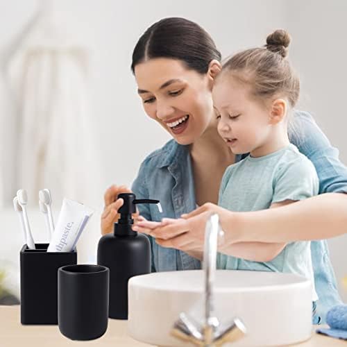 XLHOMO Resin 6 Pcs Black Bathroom Accessories Set - Countertop Organizer