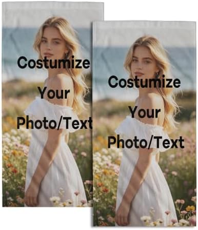 Customized Cotton Fabric Hand Towels Set of 2, Custom Any Image or Photo Personalized Bathroom Towel 28x14 Inch, Soft Absorbent Microfiber Wash Cloth for Kitchen Gym Hotel Home Decor