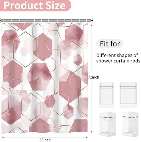 deFouliao Pink Modern Shower Curtain Geometric Grid Art Abstract Waterproof Bathroom Curtain for Bathtub Home Hotel Decor, Washable with Hooks, 36x72 Inch