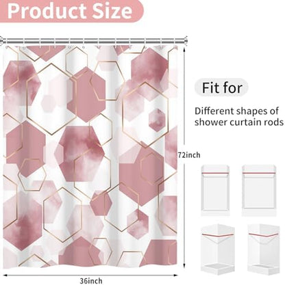 deFouliao Pink Modern Shower Curtain Geometric Grid Art Abstract Waterproof Bathroom Curtain for Bathtub Home Hotel Decor, Washable with Hooks, 36x72 Inch