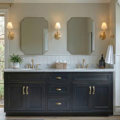 MIRRORART Gold Bathroom Mirrors for Wall, 22x30‘’ Scalloped Brass Mirror