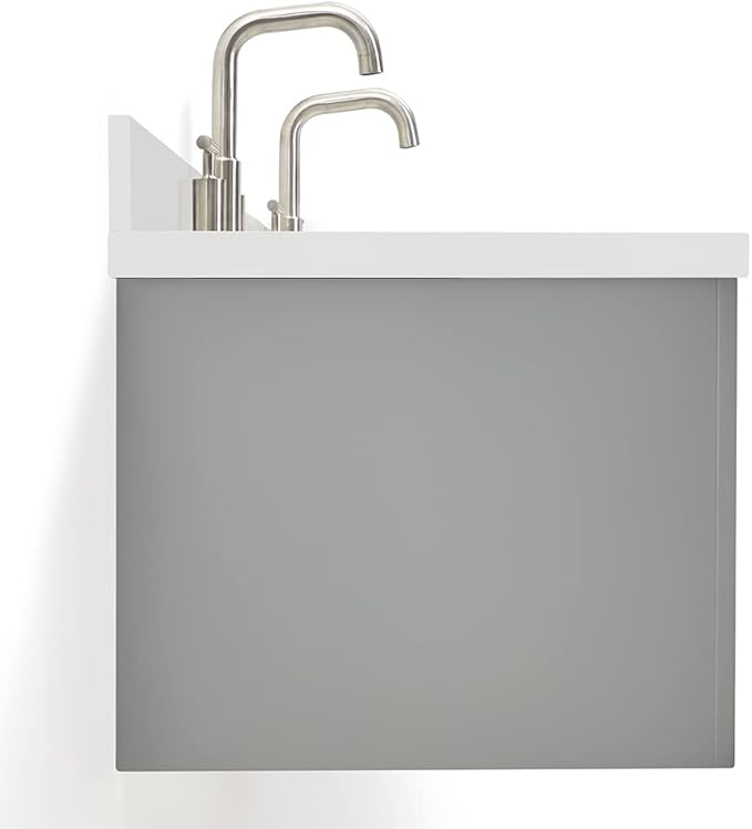 ARIEL Hutton 60-inch Bathroom Vanity with Sink,Solid Wood, 1.5-inch Pure White Quartz Countertop & Backsplash, Double Rectangular Porcelain Sink, 3 Dovetail Drawers, Grey