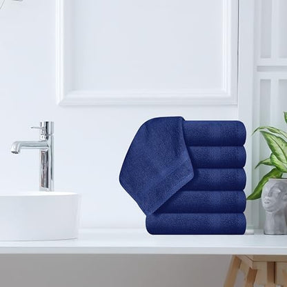 GLAMBURG Ultra Soft 12-Piece Washcloths Set 13x13-100% Ringspun Cotton - Durable & Highly Absorbent Face Towels - Ideal for use in Bathroom, Kitchen, Gym, Spa & General Cleaning - Navy Blue