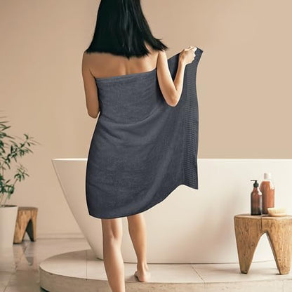 GLAMBURG 100% Cotton Oversized 2 Pack Bath Sheets 35x70, Ultra Soft Highly Absorbant Compact Quickdry & Lightweight Large Bath Sheet Set, Ideal for Gym Travel Camp Pool - Charcoal Grey