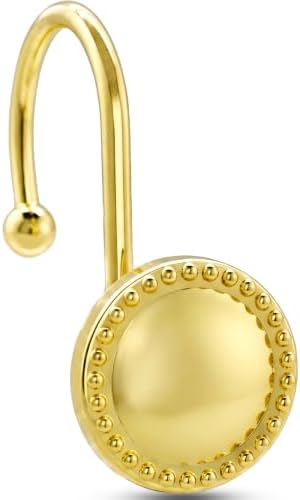 Shower Curtain Hooks,Rust-Resistant Decorative Rings,12-Pack,Gold