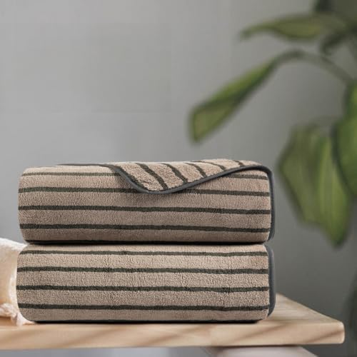 2 Piece Brown Cabana Stripe Hand Towels for Bathroom 16"x31" Ultra Soft Breathable Hand Face Towels Highly Absorbent 600GSM Towels Quick Dry Beach Chair Towel for Spa Gym Hotel Travel Camp