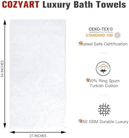 COZYART Luxury Bath Towels 4 PCS, 27x54 650 GSM Turkish Cotton, White