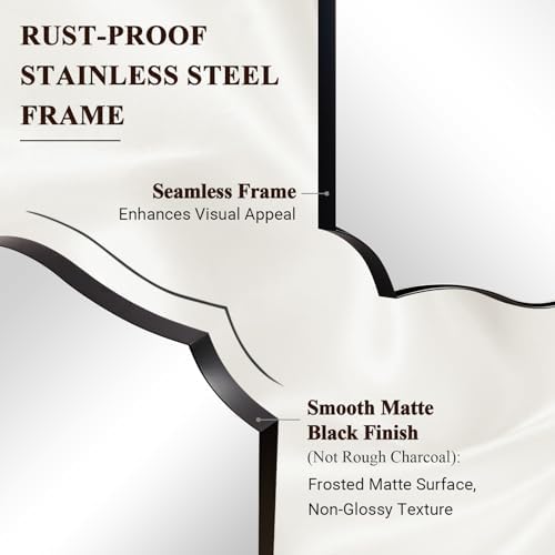 ANDY STAR 24"x30" Black Scalloped Mirror, Bathroom Mirrors for Over Sink, Black Framed Mirror with Elegant Curved Scallop Design, Premium Stainless Steel Thin Frame, Hangs Horizontally or Vertically