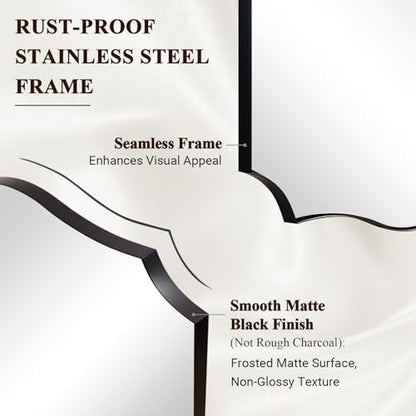 ANDY STAR 30"x36" Black Scalloped Mirror, Mirrors for Bathroom Sink, Black Framed Mirror with Elegant Curved Scallop Design, Premium Stainless Steel Thin Frame, Hangs Horizontally or Vertically