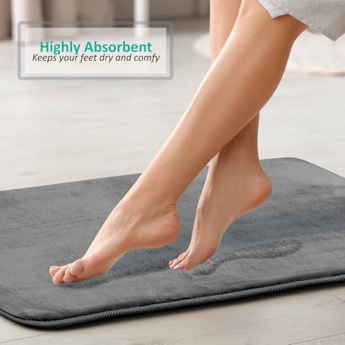 Clara Clark 2 Piece Bathroom Rug Set - Memory Foam, Bath Mat Set, Plush, Cozy, Ultra Soft, Non Slip, Machine Washable, Quick Dry - 24” x 17”+ 32” x 20” - Medium Grey
