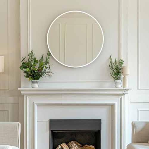 24 inch Circle Mirror White, Round Mirror, Matte White Metal Frame