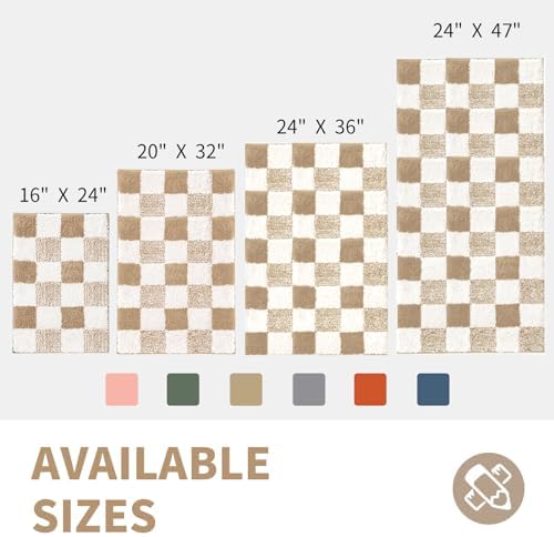 CozeCube Beige Checkered Bath Mat 24"x16" Non Slip Washable Rug