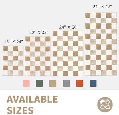 CozeCube Beige Checkered Bath Mat 24"x16" Non Slip Washable Rug