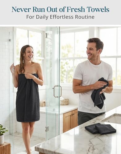 Casa Platino Bathroom Towel Set 8 Piece Soft Absorbent Quick Dry - Black