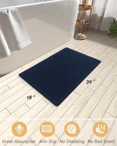 Upgraded Waffle Bath Mat Ultra Absorbent Non Slip Bathroom Mat, 18" x 30"