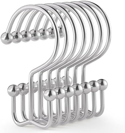 Goowin Shower Curtain Hooks, 12 Pcs Shower Curtain Rings, Durable Rust Proof Silver Shower Curtain Hooks, Shower Rings for Curtain, Double Glide Shower Hooks for Shower Curtain Rods, Chrome
