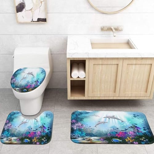 Yddsky 4Pcs Sea Dolphin Bathroom Shower Curtain Sets for Bathtub,72x72 Inch