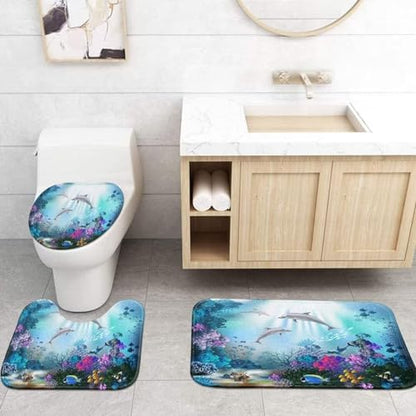 Yddsky 4Pcs Sea Dolphin Bathroom Shower Curtain Sets for Bathtub,72x72 Inch