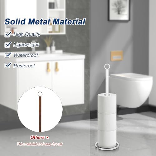 NearMoon Bath Toilet Paper Holder Stand, Freestanding Tissue Paper Storage with Reserve, Space Toilet 4 Rolls Holder for Bathroom/Kitchen Countertop-All Metal (2 Pack, White)