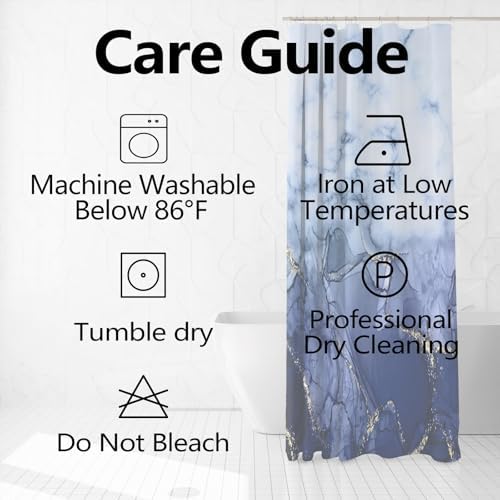 Navy Blue Marble Waterproof Bathroom Shower Curtain 72x72 inches
