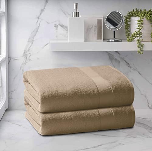 Belizzi Home Premium Cotton Oversized 2 Pack Bath Sheet 35x70-100% Pure Cotton - Ideal for Everyday use - Ultra Soft & Highly Absorbent - Machine Washable - Tan