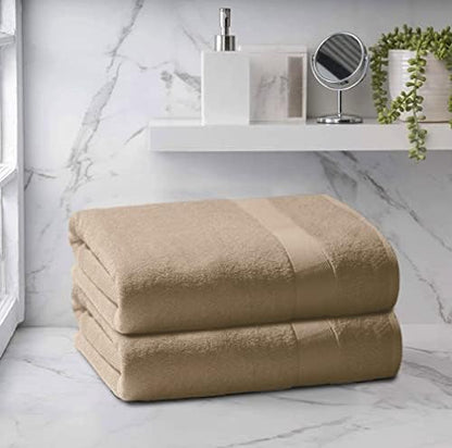 Belizzi Home Premium Cotton Oversized 2 Pack Bath Sheet 35x70-100% Pure Cotton - Ideal for Everyday use - Ultra Soft & Highly Absorbent - Machine Washable - Tan