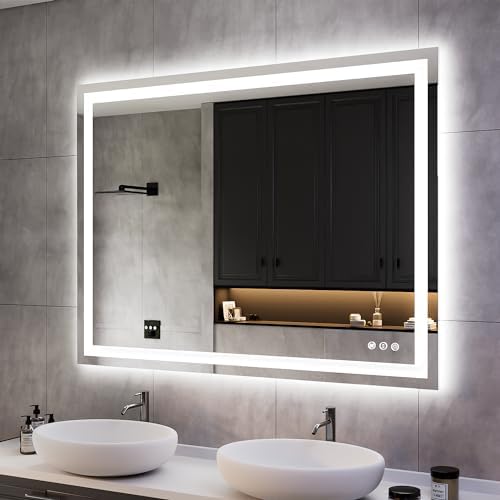 ISKM 48x36 LED Mirror for Bathroom, Front and Back Lit, Anti-Fog, Dimmable