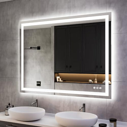 ISKM 48x36 LED Mirror for Bathroom, Front and Back Lit, Anti-Fog, Dimmable