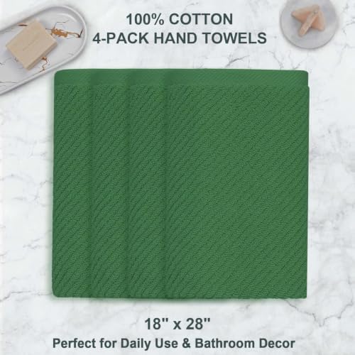 VOOVA & MOVAS Hand Towels 4PC, 100% Cotton, 18x28 in, Hunter Green