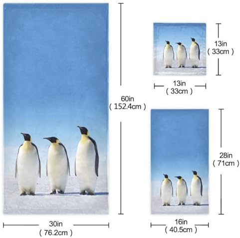 Naanle 3D Ice Surface Penguin Soft Set of 3 Towels, 1 Bath Towel+1 Hand Towel+1 Washcloth, Decorative for Bathroom, Hotel, Gym, Spa and Beach