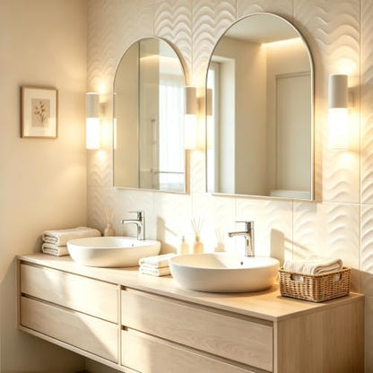 Wall Mounted Mirror, Arched Wall Mirror for Bathroom, 20"x30" Arch Bathroom Mirror with Metal Frame, 2 Pieces White Vanity Mirror Decor for Mantle, Bedroom, Entryway
