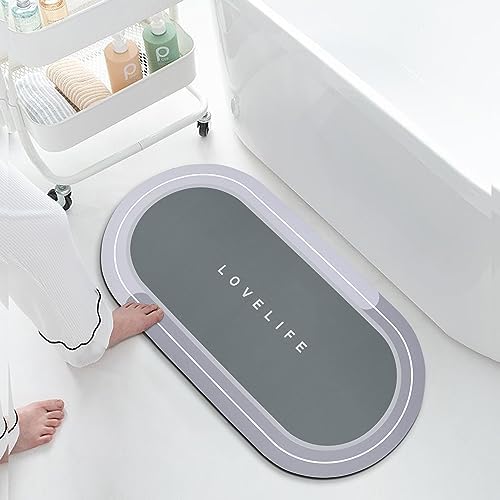 Rubber Bath mats Quick-Drying Non-Slip Bathroom mat Super Absorbent Bath mat Instant Dry Bath mat, Bathroom Rug in Front of The Kitchen Sink, Shower Room, Bathtub, Oval(Grey+16.9x35.4in)
