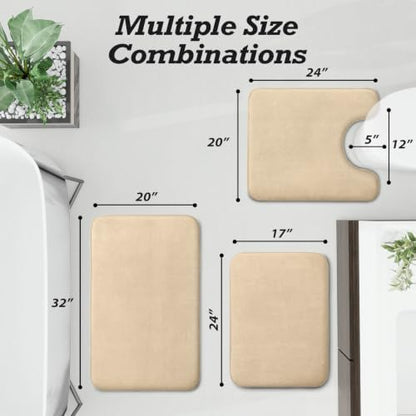 HUXMEYSON Bathroom Rugs Sets 3 Piece, Non-Slip & Quick Dry Bath Mat Set, Ultra Soft Velvet Bath Rugs for Bathroom, Toilet and Shower Floor, Light Coffee