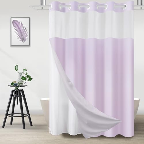 No Hook Shower Curtain and Liner for Bathroom, Ombre Lavender, 71" x 74"