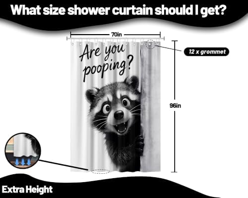 Extra Tall Shower Curtain XL Black and White Raccoon, 70 x 96 Inchs