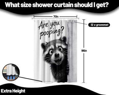 Extra Tall Shower Curtain XL Black and White Raccoon, 70 x 96 Inchs