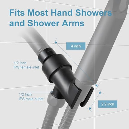 OFFO Shower Head Holder All Metal for Handheld Shower Head, Adjustable Shower Arm Mount with Solid Brass Pivot Ball, 1/2 in IPS Female Inlet and Male Outlet, Matte Black