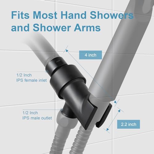 OFFO Shower Head Holder with Solid Metal Ball for Handheld Shower Head, Adjustable Shower Arm Mount for Connecting Shower Arm and Shower Hose, 1/2 in IPS Female Inlet and Male Outlet, Matte Black
