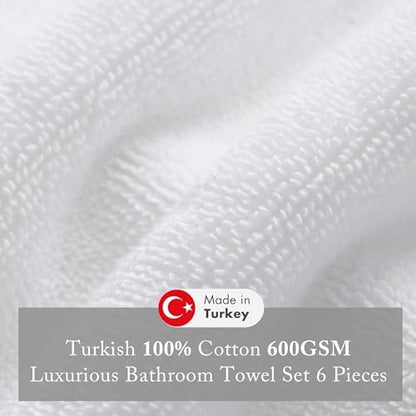 Madison Park 100% Turkish Cotton 600 GSM Bath Towel Set, 6 Piece, White