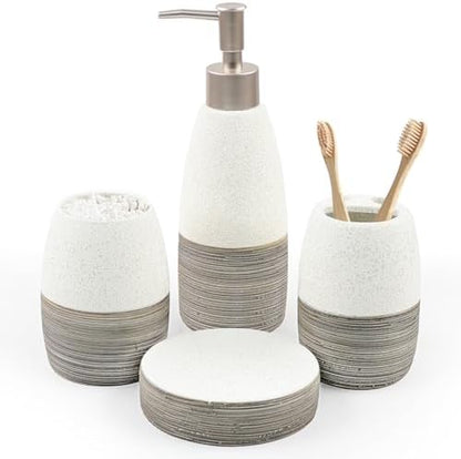 CERBIOR Bathroom Accessories Set,4 PCS Ceramic Bath Accessory,Grey White